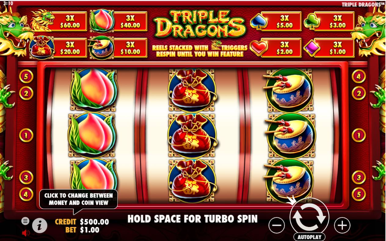 Pragmatic Play Triple Dragons asian slot gameplay preview main screen